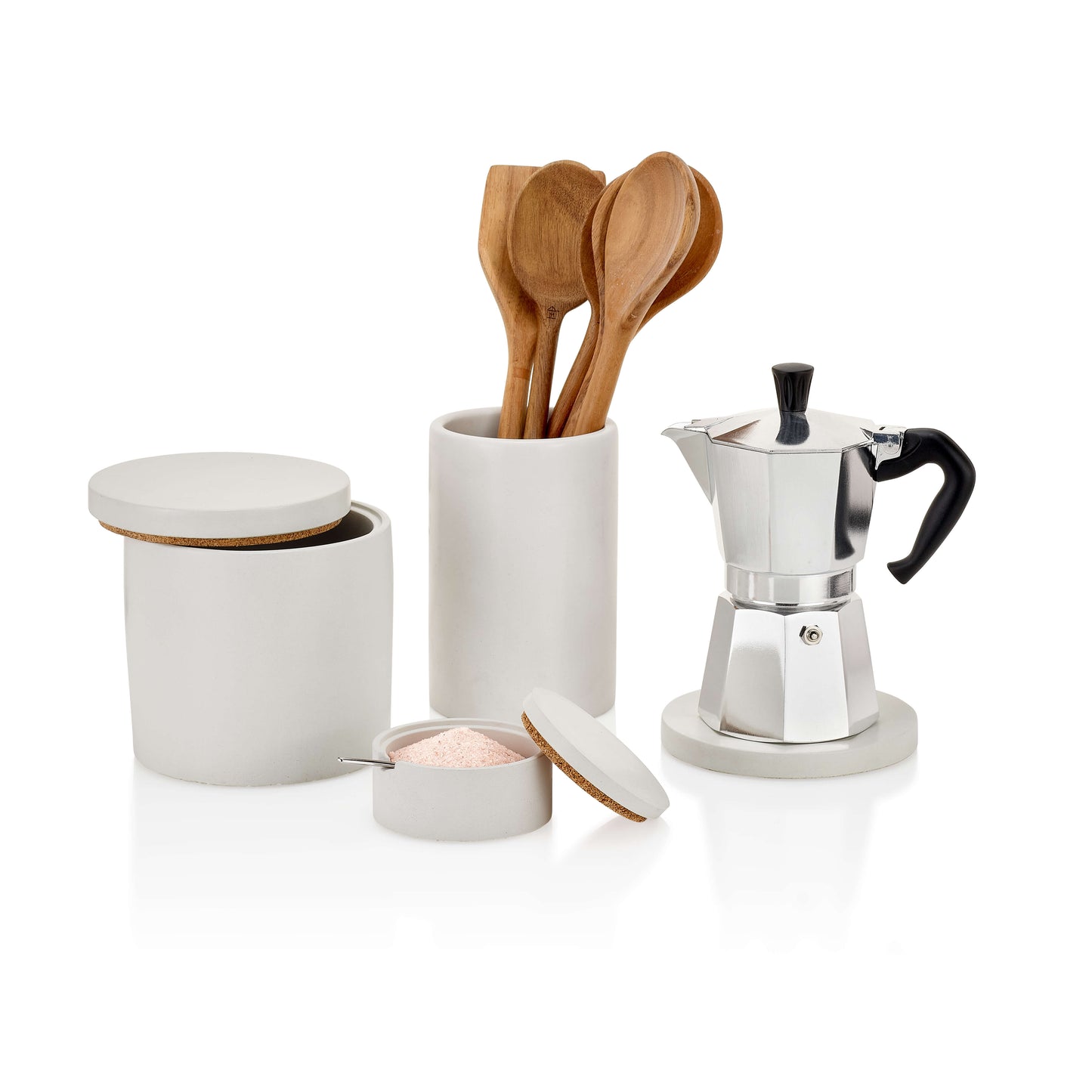 Concrete Salt Cellar with Spoon: White